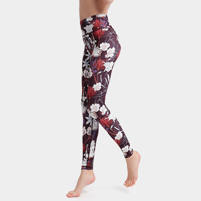 Fashion Flowers Print Leggings High Waist Hip Lifting Yoga Pants For Women Sports Running Fitness Trousers - globaltradeleader