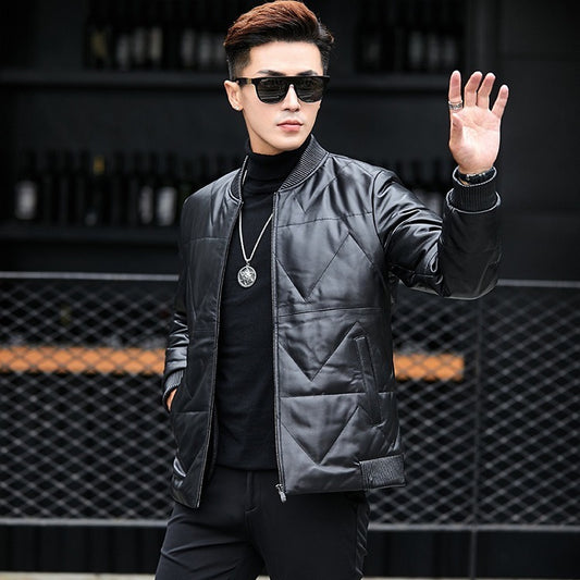 Black Men's Short Leather Jacket Coat Spring Youth - globaltradeleader