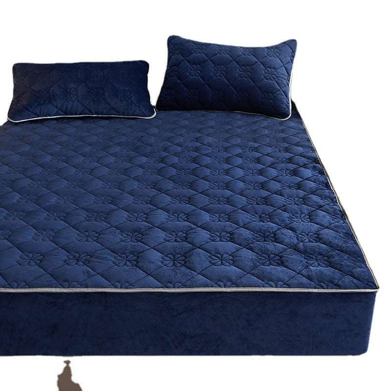 Thick Coral Fleece Quilted Fitted Sheet Single Piece - globaltradeleader
