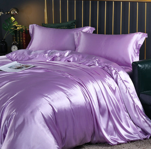 Solid Color Double-sided Silk Four-piece Set Silkworm Silk Satin Bed Sheet Quilt Cover - globaltradeleader