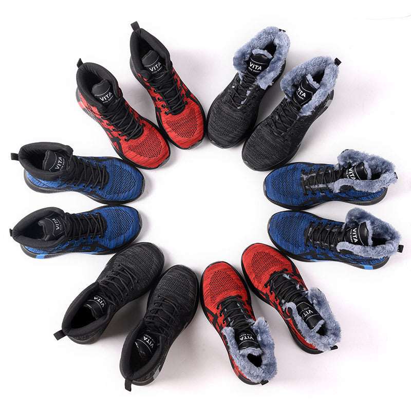 Winter Plush Boots Men Labor Protection Anti-smash Anti-puncture Work Shoes Warm Thickened Breathable Lace-up Safety Shoes - globaltradeleader