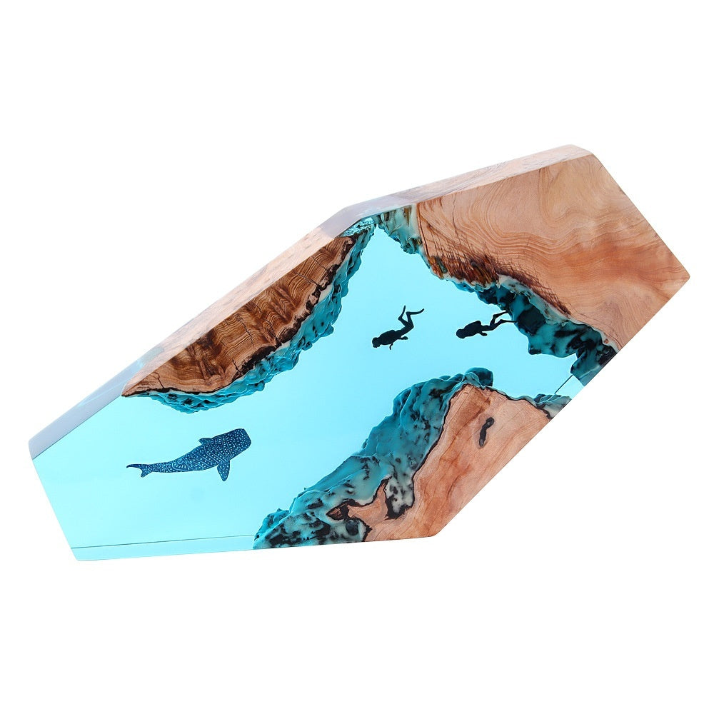Marine Whale Diver Shipwreck Desktop Decoration Solid Wood Resin Small Night Lamp - globaltradeleader