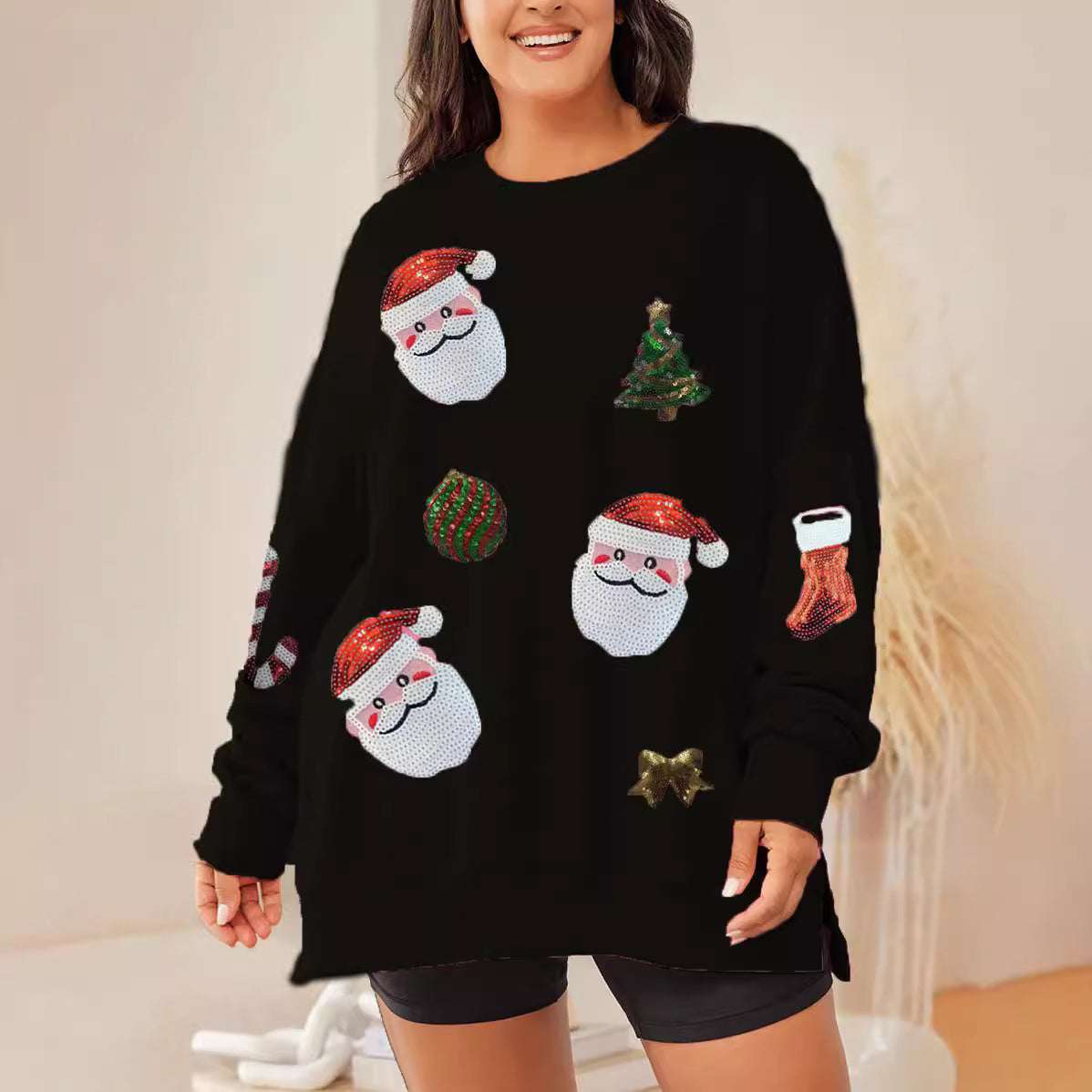 Women's Christmas Sequined Top Loose Casual Long Sleeves Sweater - globaltradeleader