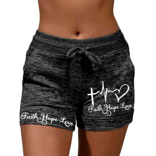 European And American Ladies Faith Hope Love Printed Lace-up Shorts - globaltradeleader