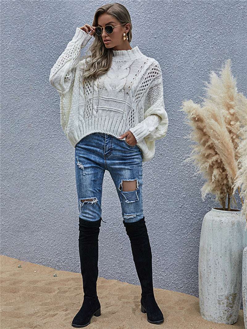 Lazy Wind Hollow Twist Knit Sweater - globaltradeleader