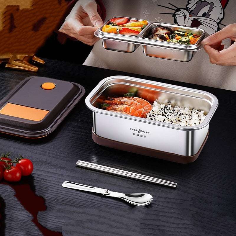 304 Stainless Steel Lunch Box Student Large Capacity Double Deck Compartment Bento Box - globaltradeleader
