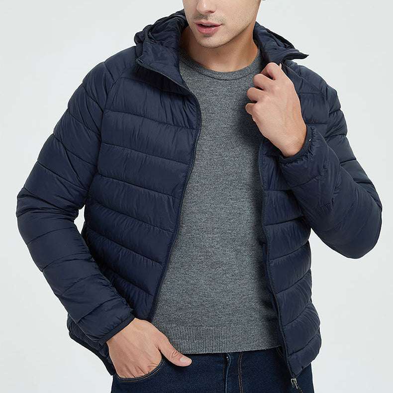 Men's Lightweight Hooded Coat Winter Warm Solid Color Zipper Jacket Fashion Portable Outerwear Top Clothing - globaltradeleader