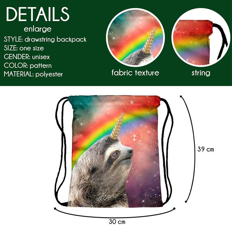 Sloth Series 3d Digital Print Drawstring Pocket Backpack