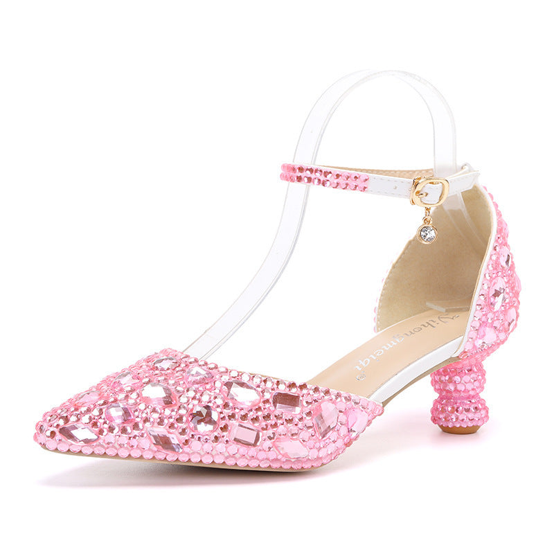 Low-top Summer Blue Color Pointed Gourd Heel Rhinestone Multi-color Fashion Wedding Banquet Women's Shoes - globaltradeleader