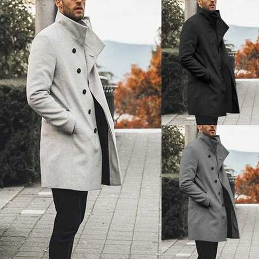 Fashion Trench Coat Men's Stand Collar Casual Tweed Jacket - globaltradeleader