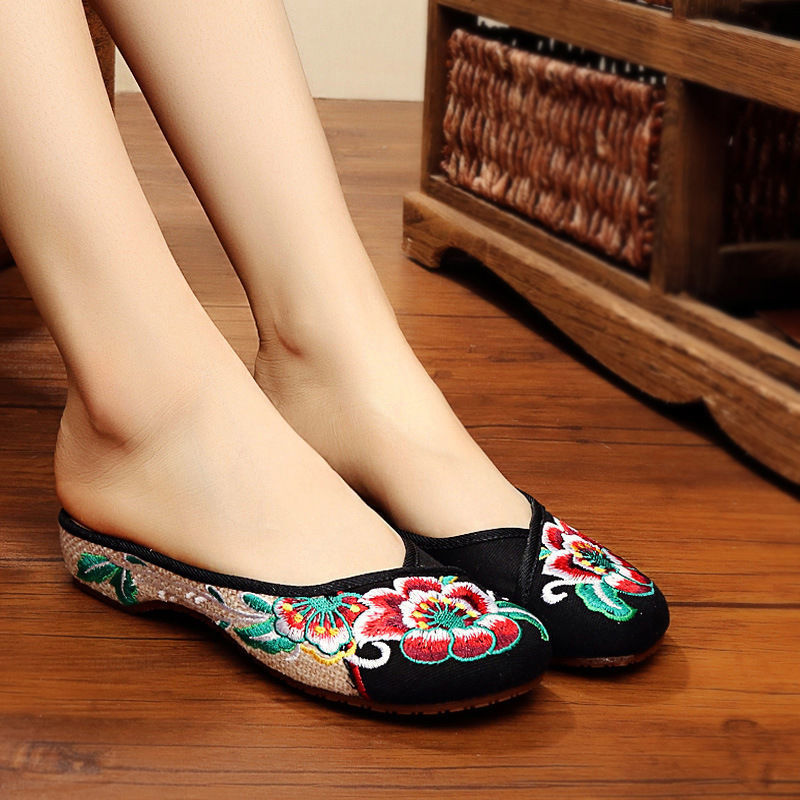 Slippers Ethnic Style Linen Toe Embroidered Shoes