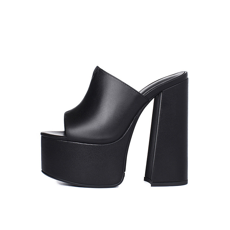 Waterproof Platform Leather Super High Heel Sandals Full Grain Soft First Layer Cowhide - globaltradeleader