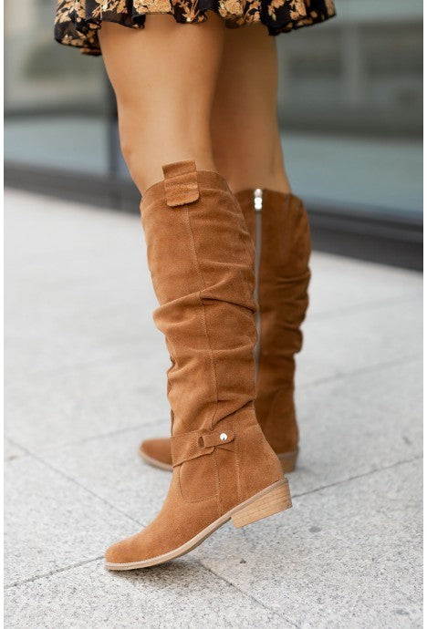 Autumn And Winter Low Heel Side Zipper Suede Women's High Boots - globaltradeleader