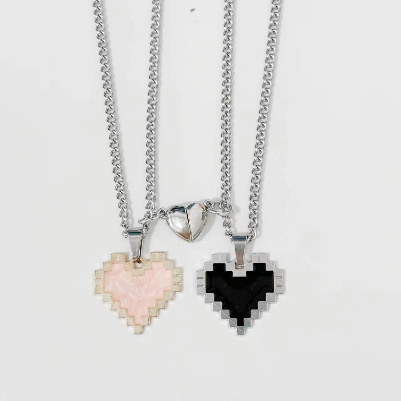 2pcs Magnetic Heart-shaped Mosaic Necklace Fashion Personality Couple Love Necklace For Valentine's Day - globaltradeleader