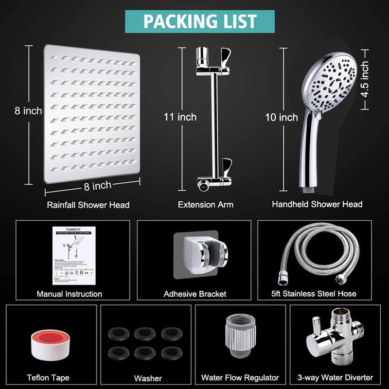 Stainless Steel Top Spray With Extension Rod 9 Function Handheld Dual Shower Set - globaltradeleader