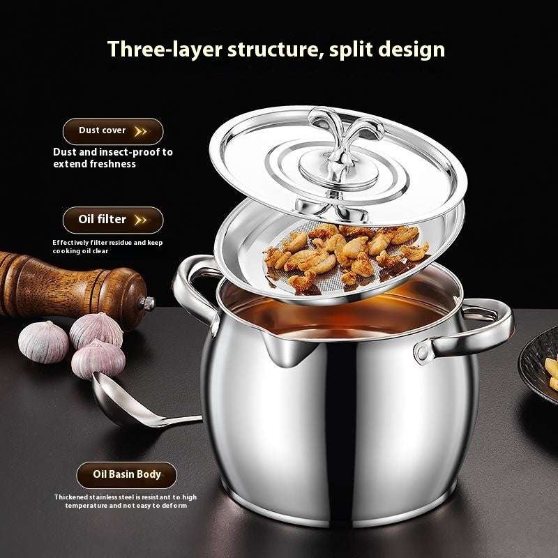 Household High Temperature Resistant Large Capacity Stainless Steel Lard Jar - globaltradeleader