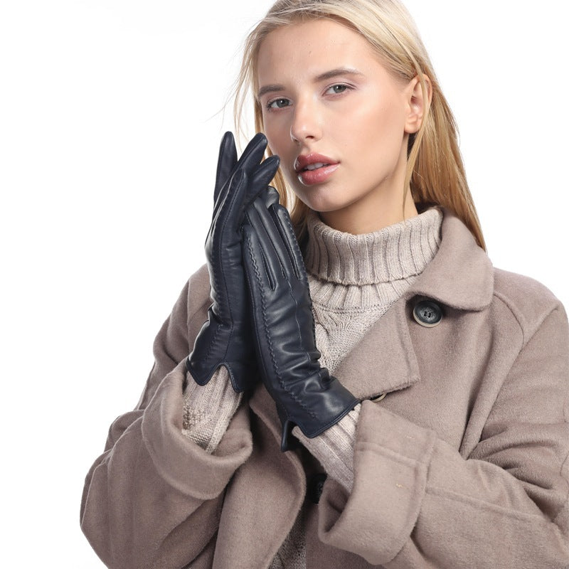 European And American Ladies Color Sheepskin Gloves Fashion Autumn And Winter Warm With Velvet - globaltradeleader