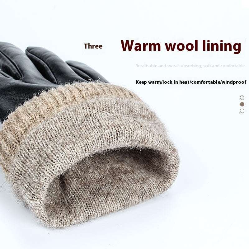 Men's Fleece-lined Windproof Winter Sheepskin Warm Gloves - globaltradeleader