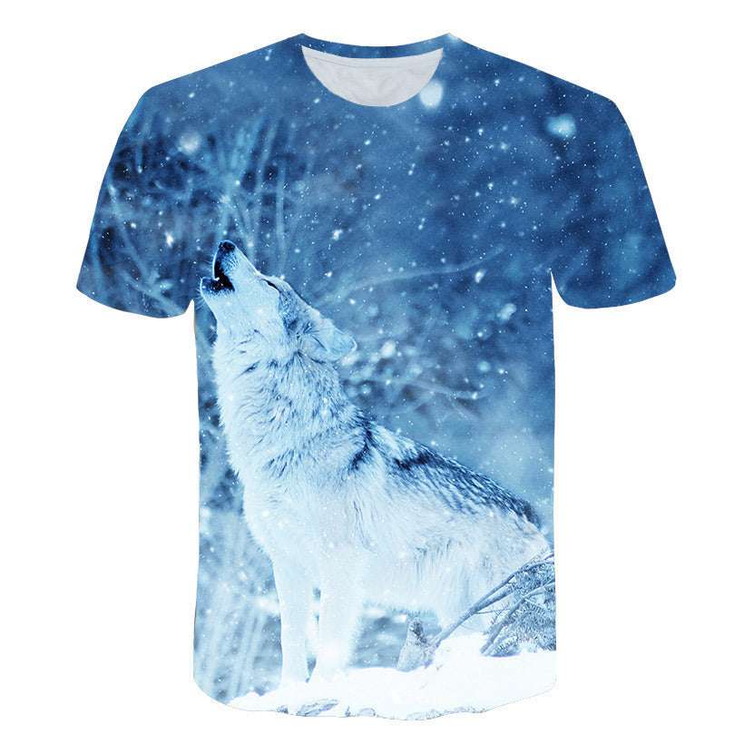 Fashion Colorful Wolf 3D Printed Round Neck T-shirt