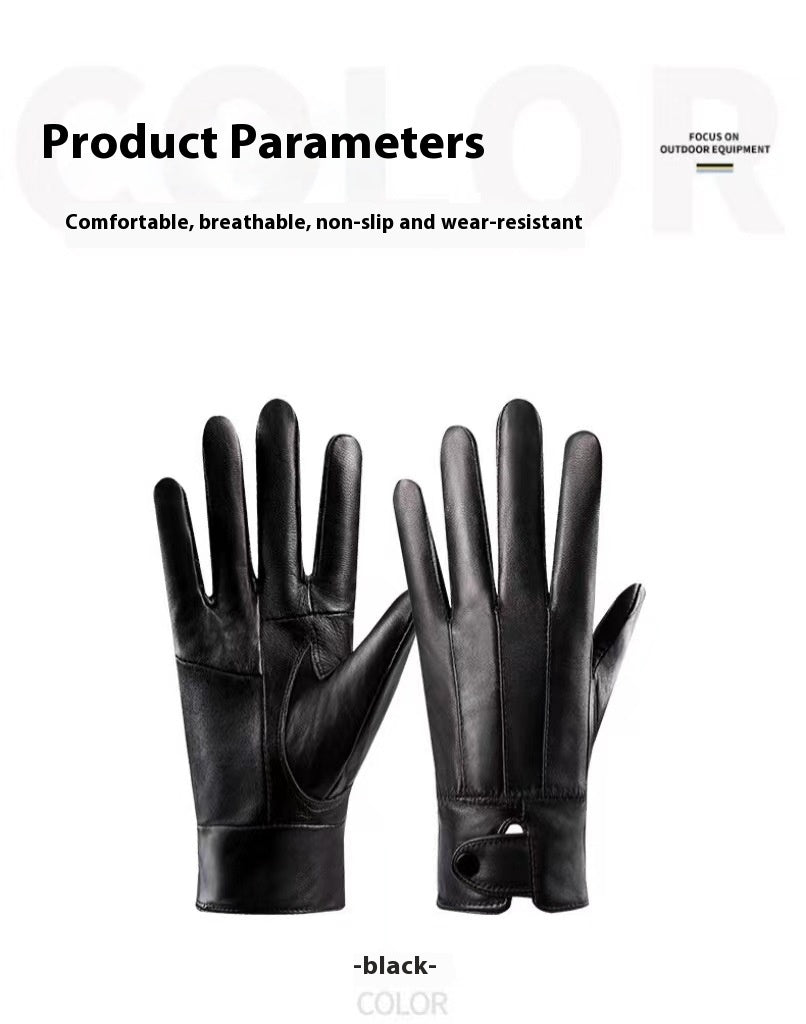 Genuine Leather Gloves For Men And Women Autumn And Winter Fleece-lined Thickened - globaltradeleader