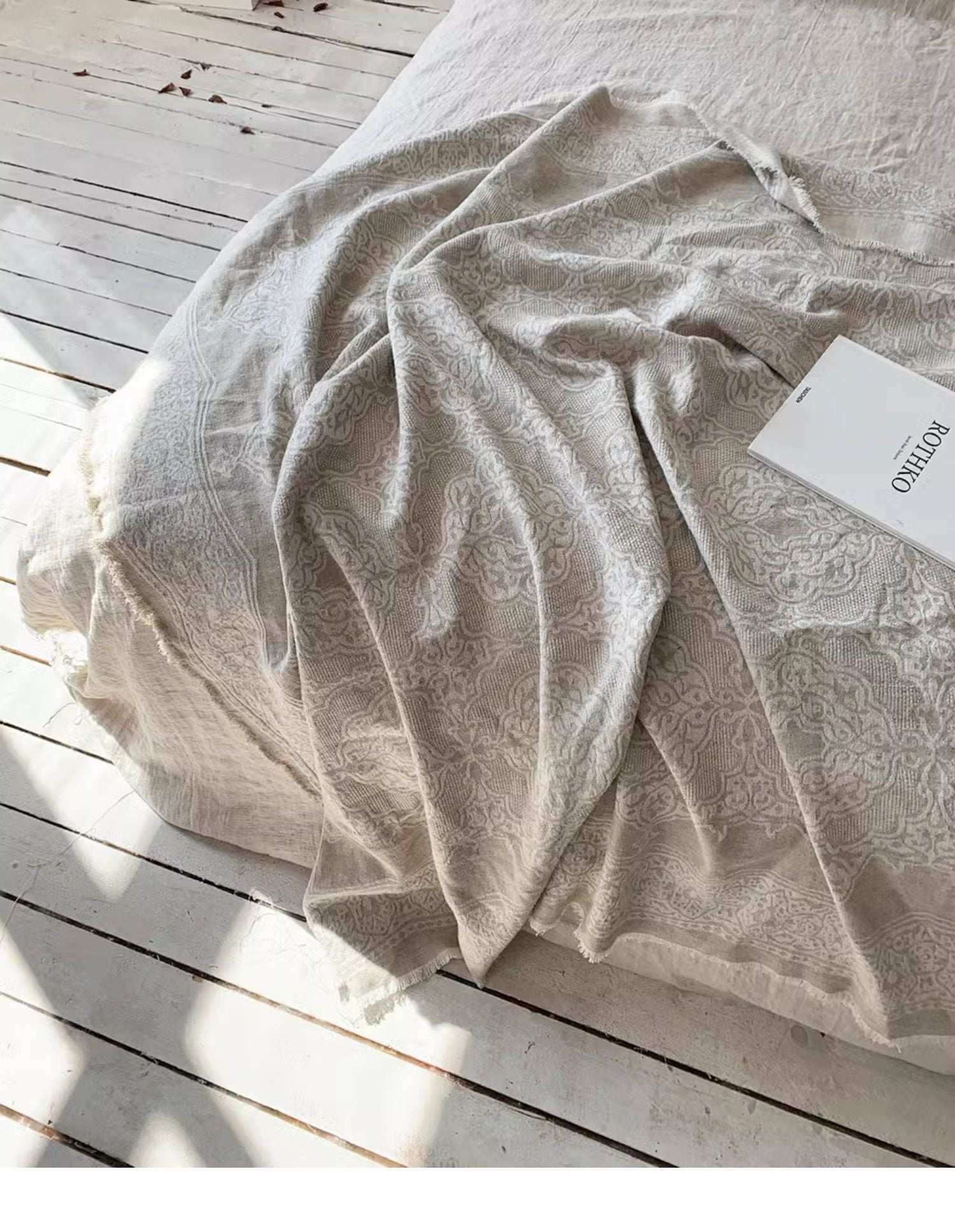 Jacquard Linen Cotton Bamboo Fiber Burrs Tassels Cover Blanket Sofa Tablecloth