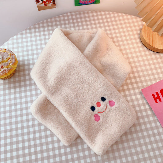 Cute Cartoon Three-dimensional Smiley Face Flower Plush Soft Waxy Bib Student Warm Scarf