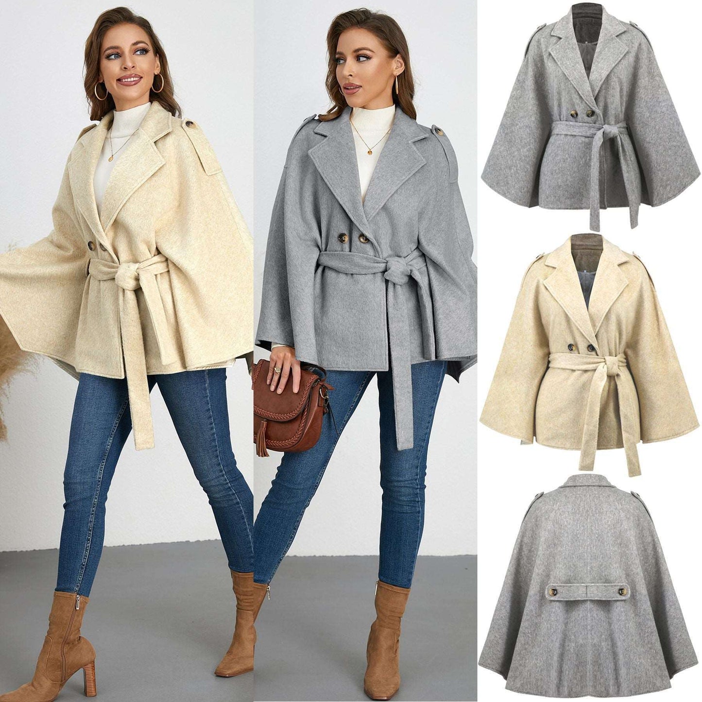 Bandage Coat Batwing Sleeve Lapel Woolen Coat - globaltradeleader