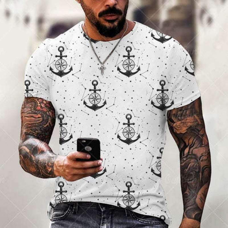 Men's Short-sleeved Summer T-shirt Men's 3D Boat Anchor Pattern Couple's Short-sleeved