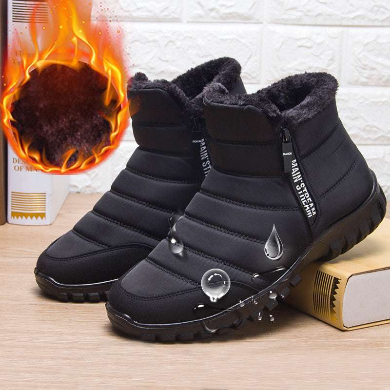 Winter Boots For Men Waterproof Warm Shoes With Plush Zipper Design - globaltradeleader