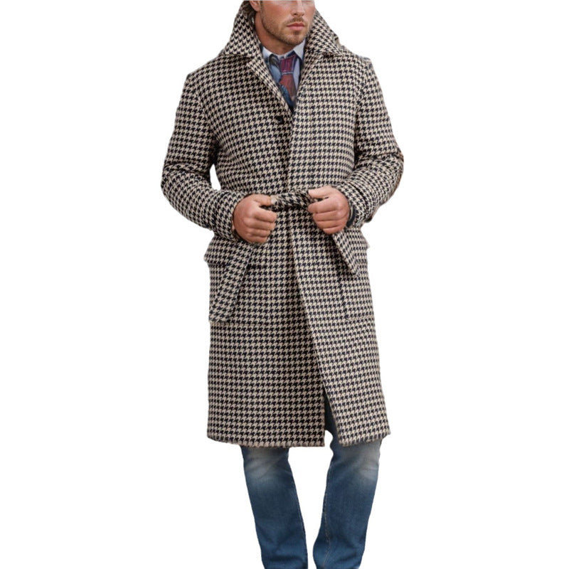 Men's Mid-length Woolen Coat Houndstooth Quilted - globaltradeleader