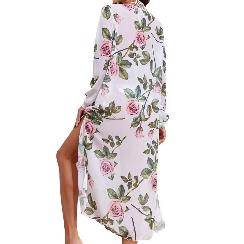 European And American Three-piece Split Bikini Swimsuit Printed Beach Sun Protection Blouse - globaltradeleader