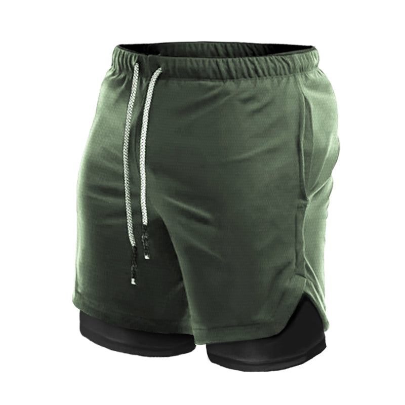 Men's Quick-drying Running Fitness Fake Two-piece Double-layer Five-point Sports Men Shorts - globaltradeleader