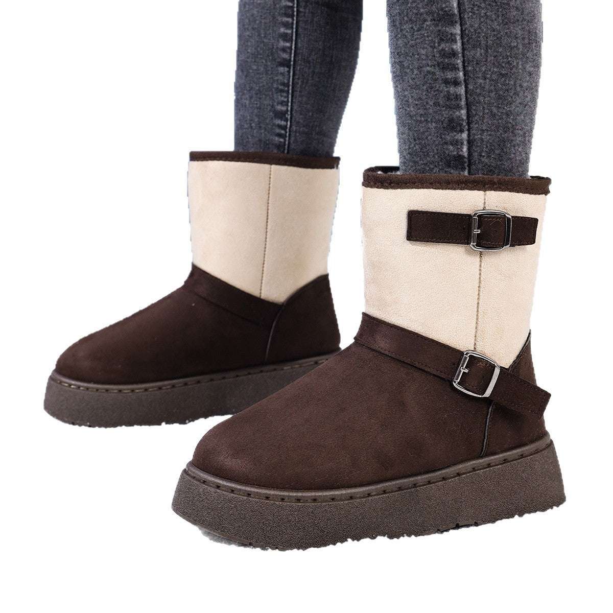 Round Toe Fashionable And Comfortable Furry Slip-on Snow Boots For Women - globaltradeleader