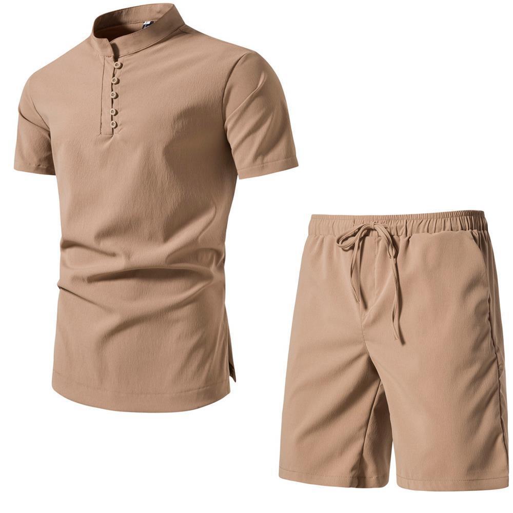 Men's Solid Color Short Sleeve Two-piece Chinese Style - globaltradeleader