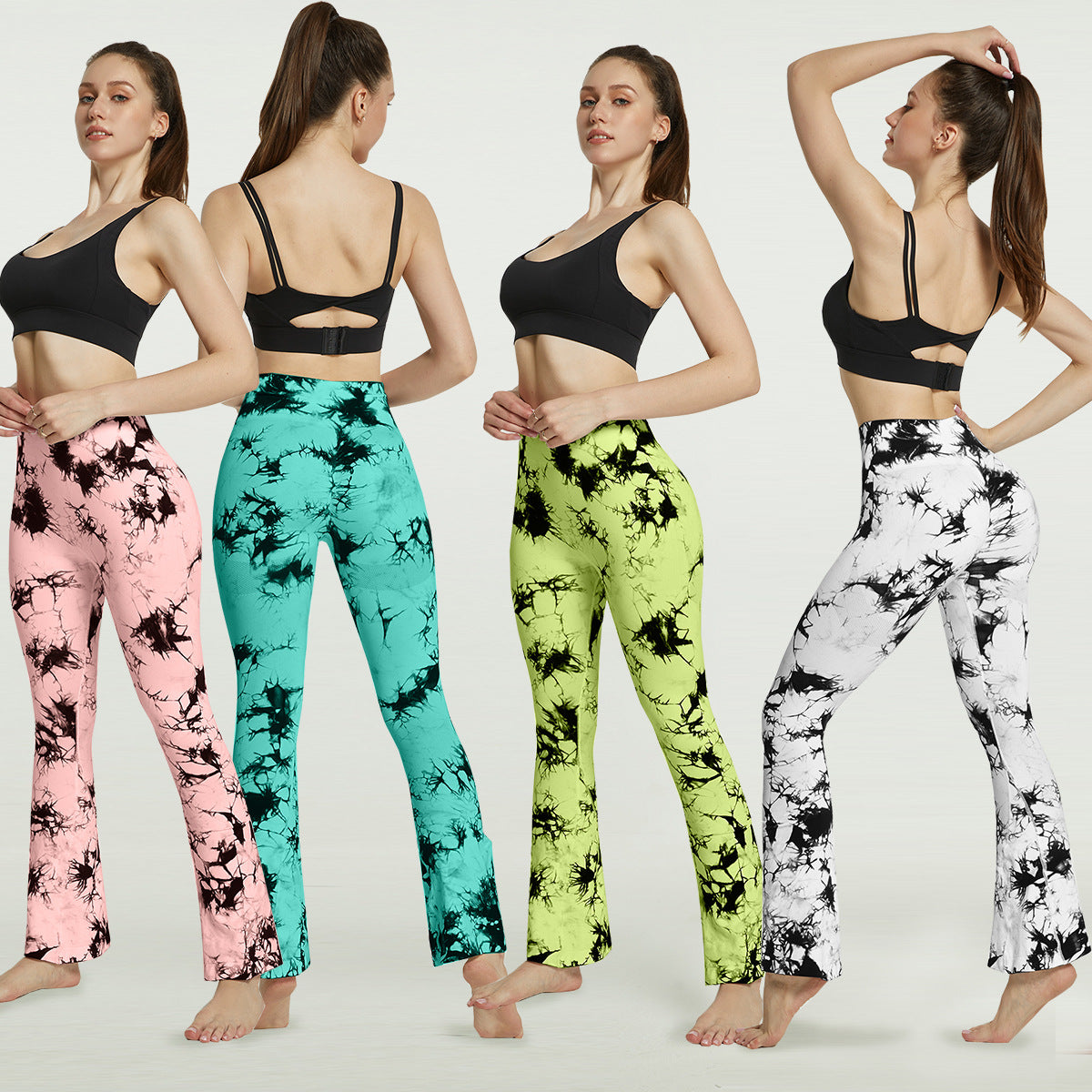 Fashion Tie Dye Printed Yoga Bell-Bottomed Pants Seamless High Waist Quick-drying Fitness Running Sports Leggings Women Flares - globaltradeleader