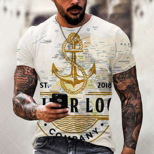 Men's Short-sleeved Summer T-shirt Men's 3D Boat Anchor Pattern Couple's Short-sleeved