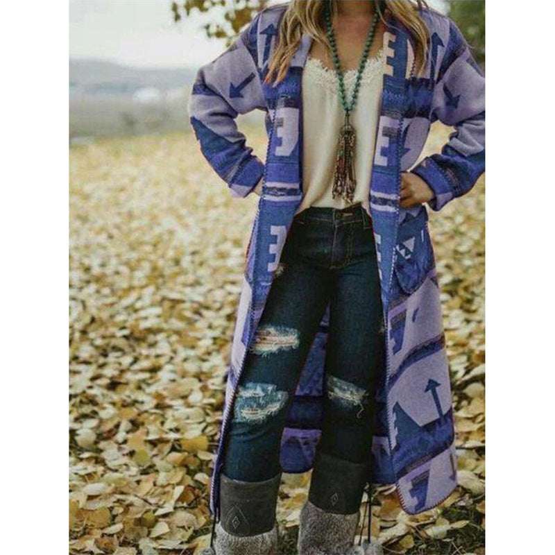 Slim Top Cross-border Long Sleeve Printed Long Coat - globaltradeleader