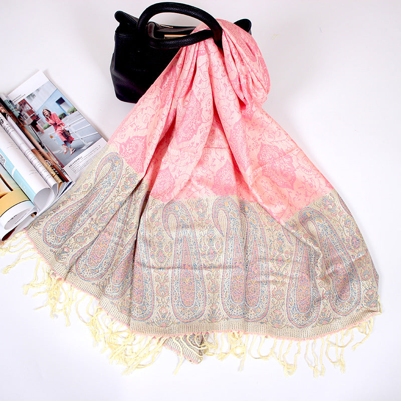 Ethnic Style Cashew Scarf Air Conditioning Talma Scarf Dual-use Jacquard Tassel