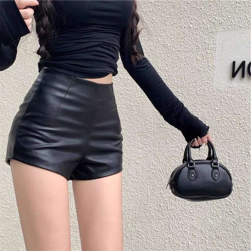 Sheath Leather Pants Sexy Temperament Hot Girls Wear High Waist Shorts - globaltradeleader