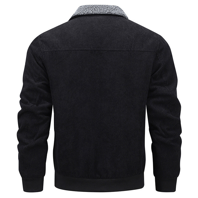 Winter Lapel Fleece Jacket With Pockets Warm Thicken Cotton Coat Men's Clothing - globaltradeleader