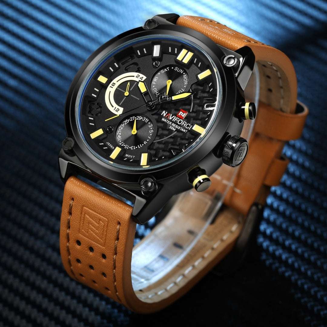 Men's Leather Belt Quartz Watch Waterproof Leisure