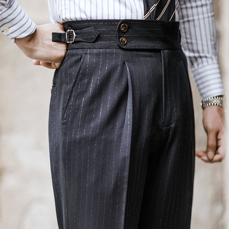 Casual High Waist Men's Straight Striped Non-iron Pants