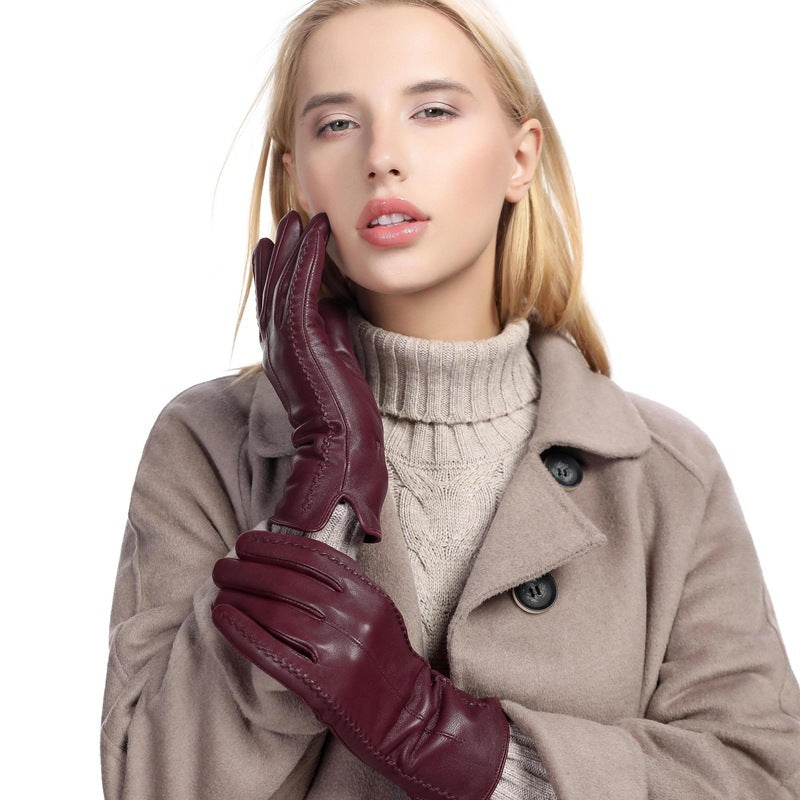 European And American Ladies Color Sheepskin Gloves Fashion Autumn And Winter Warm With Velvet - globaltradeleader