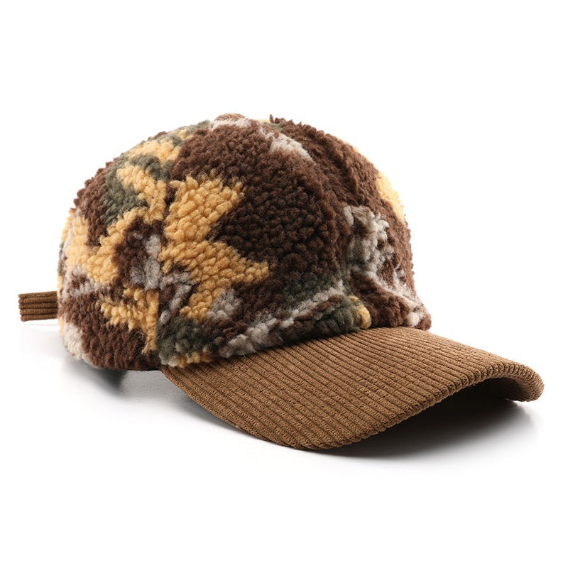 Color Blocking Plush Camouflage Solid Color Light Board Baseball Cap - globaltradeleader
