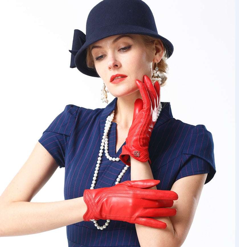 Women's Fashion Winter Warm Gloves Real Lamb Leather Handmade Curve Sheepskin Gloves - globaltradeleader