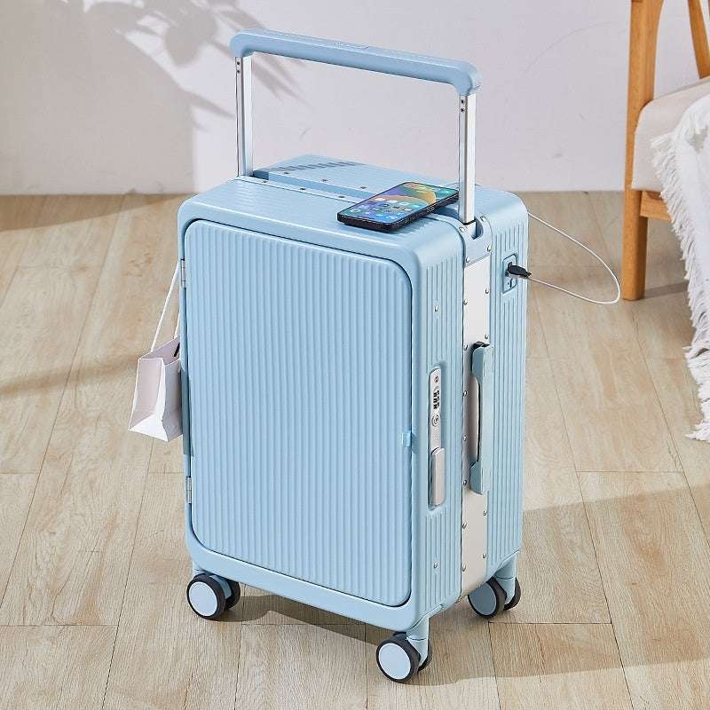 Multifunctional USB Charging Trolley Case Front Fastening Wide Trolley Universal Wheel 20-inch Boarding - globaltradeleader