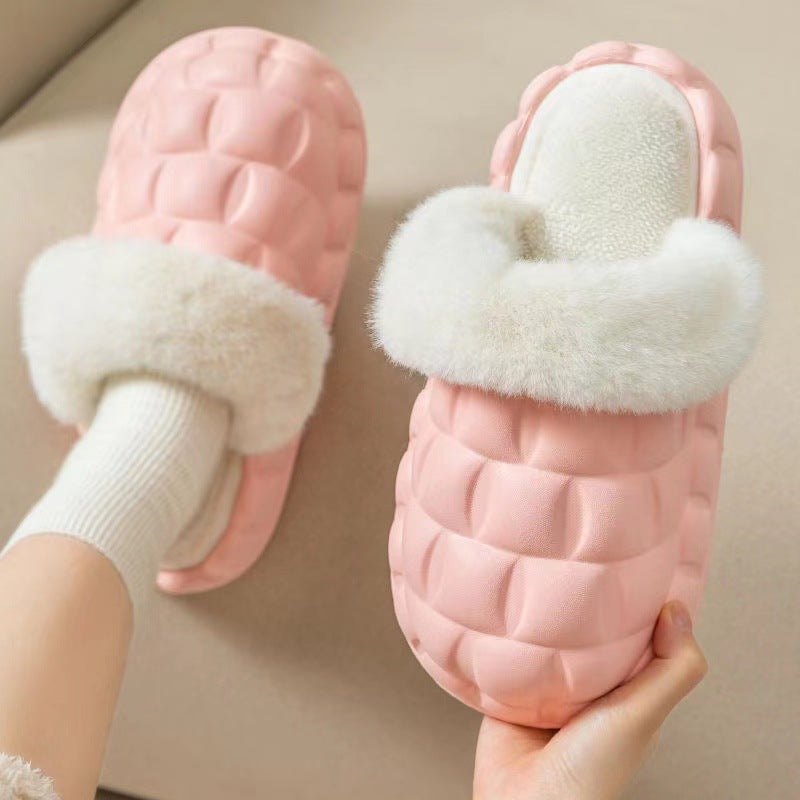 Fuzzy Slippers Women Winter Bedroom Indoor Shoes With Detachable Heel - globaltradeleader
