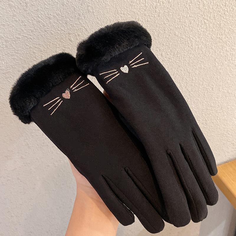 Fleece Lined Padded Warm Keeping Cute Suede Riding Gloves - globaltradeleader