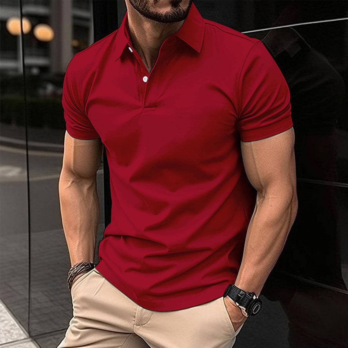 Summer Short Sleeve Polo Shirt Men Solid Color Button Lapel Buttono Top - globaltradeleader