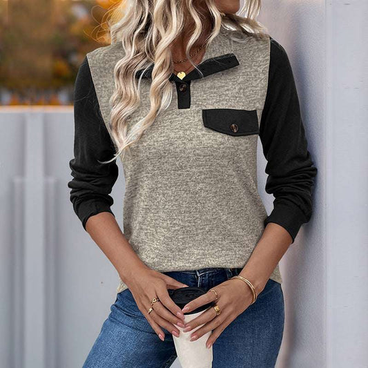 Women's Cardigan Button Color Stitching Stand-collar Sweater